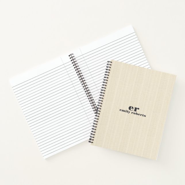 Monogram Light Beige Burlap Gray Typography Notebook (Inside)