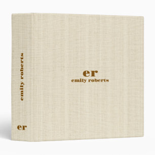 Monogram Light Beige Linen Brown Typography 3 Ring Binder