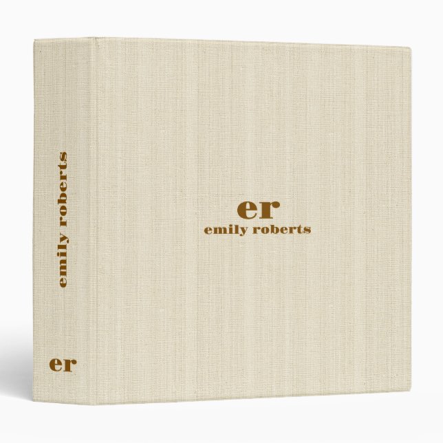 Monogram Light Beige Linen Brown Typography 3 Ring Binder (Front/Spine)