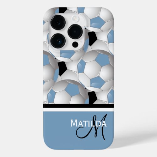 Monogram Light Blue Black Soccer Ball Pattern Case_Mate iPhone 14 Pro Case