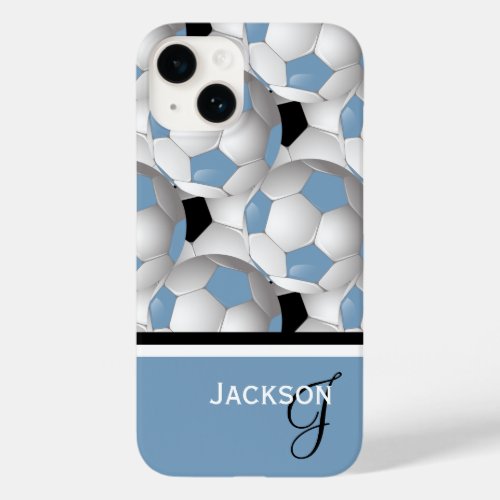 Monogram Light Blue Black Soccer Ball Pattern Case_Mate iPhone 14 Case