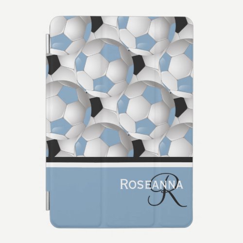 Monogram Light Blue Black Soccer Ball Pattern iPad Mini Cover