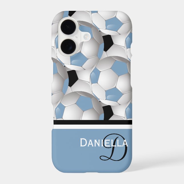 Monogram Light Blue Black Soccer Ball Pattern Iphone Case (Back)