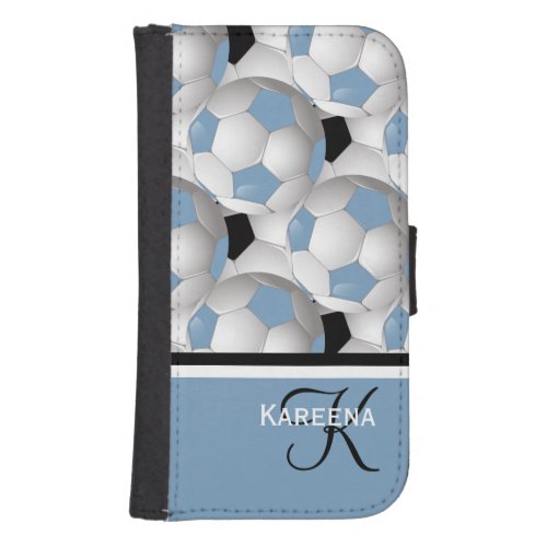 Monogram Light Blue Black Soccer Ball Pattern Phone Wallet