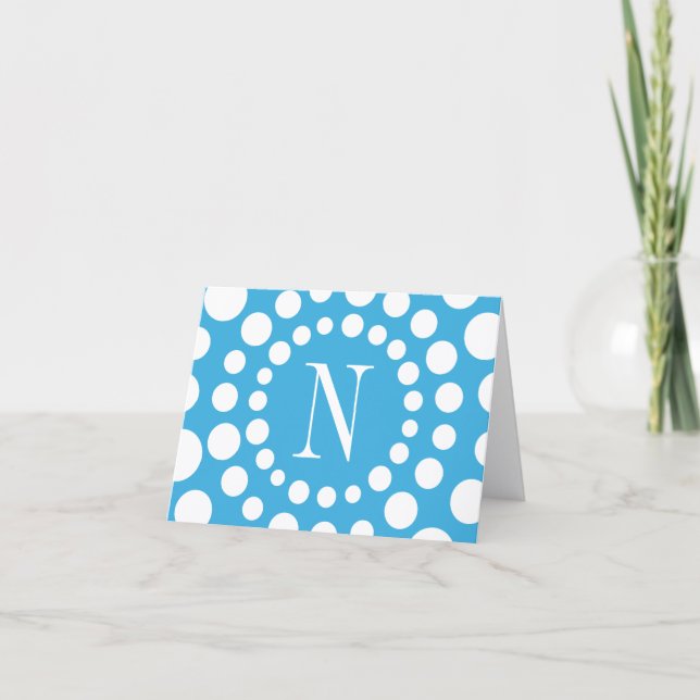 Monogram Light Blue Blank Inside Folded Note Card (Front)