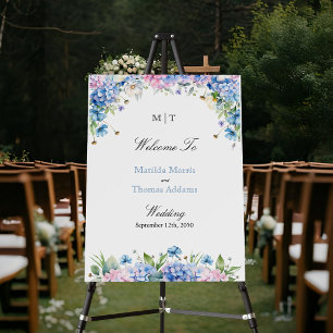 Monogram Light Blue Hydrangea Wedding Welcome Sign