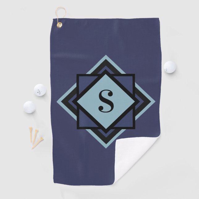 Monogram Light Blue Navy Blue Diamond Golf Towel (InSitu)