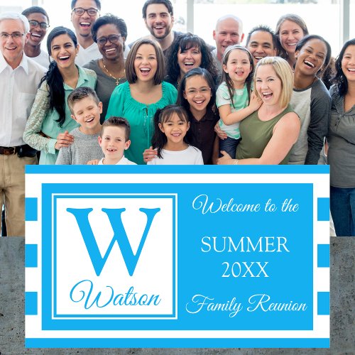 Monogram Light Blue Stripes Summer Family Reunion  Banner