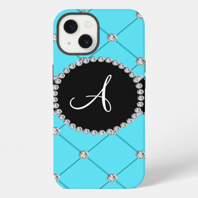 Monogram light blue tuft diamonds iphone case (Back)