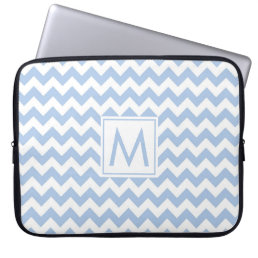 Monogram Light Blue White Chevron Stripe Pattern Laptop Sleeve