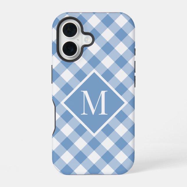 Monogram Light Blue White Gingham Check Iphone Case (Back)