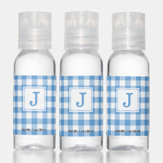 Monogram Light Blue White Gingham Hand Sanitizer