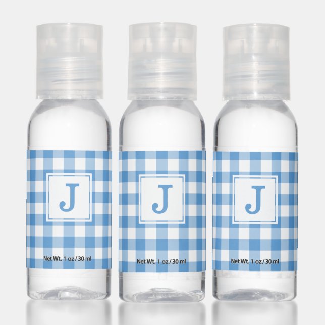 Monogram Light Blue White Gingham Hand Sanitizer (Set)