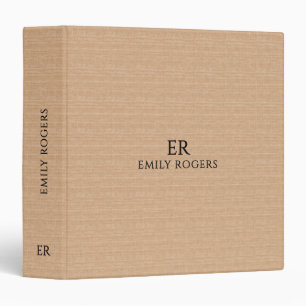Monogram Light Brown Linen Black Typography 3 Ring Binder
