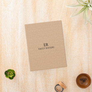 Monogram Light Brown Linen Black Typography Mini Binder