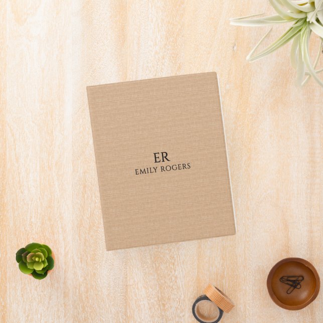 Monogram Light Brown Linen Black Typography Mini Binder (InSitu)