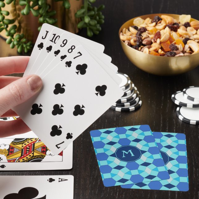 Monogram light dark blue tiles poker cards (In Situ)