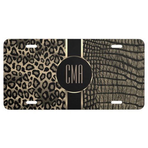 Monogram Light Gold Leopard and Leather License Plate