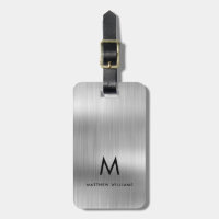 Monogram Light Gray Faux Metal Steel Styled Custom Luggage Tag