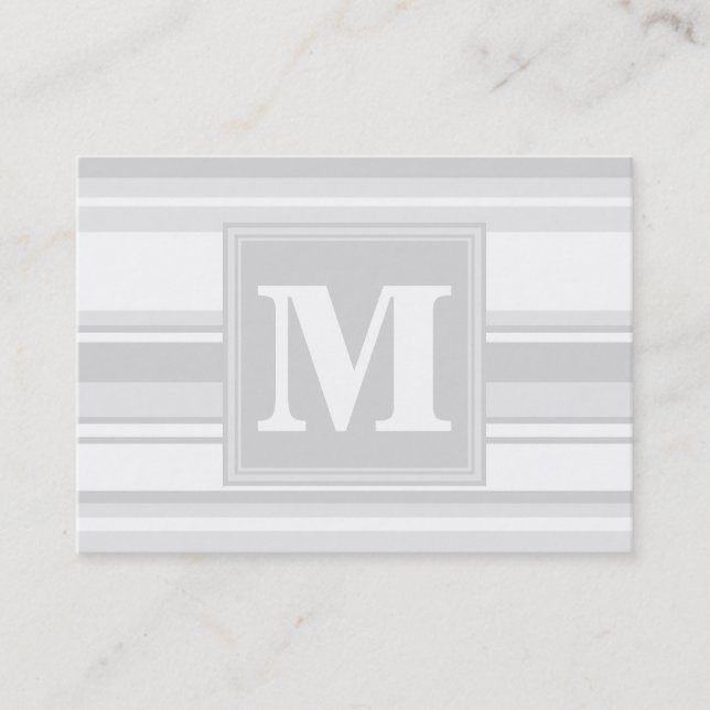Monogram light gray stripes business card (Front)
