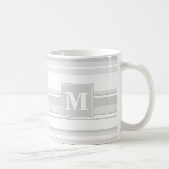 Monogram light gray stripes coffee mug (Right)
