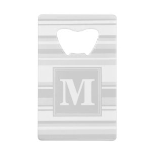 Monogram light gray stripes credit card bottle opener