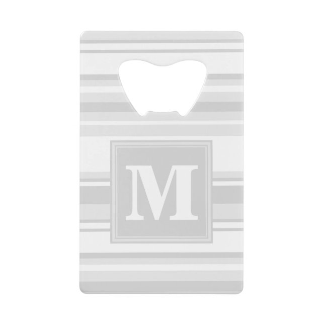 Monogram light gray stripes credit card bottle opener (Front)