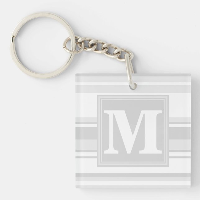 Monogram light gray stripes keychain (Front)
