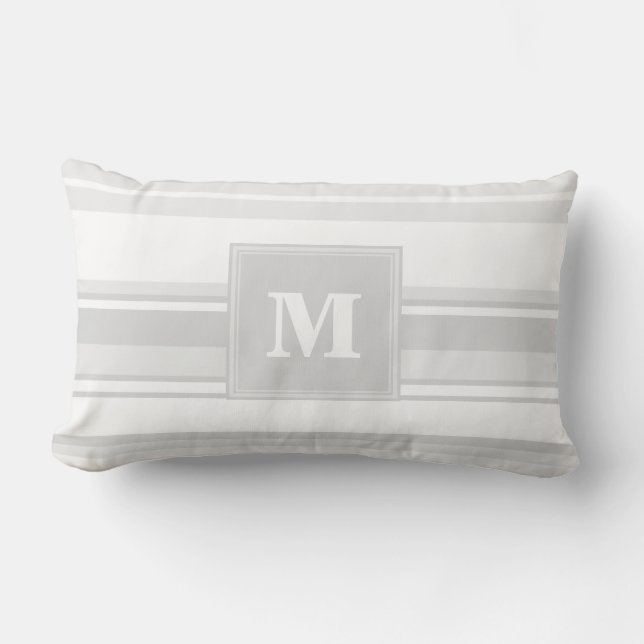 Monogram light gray stripes lumbar pillow (Front)