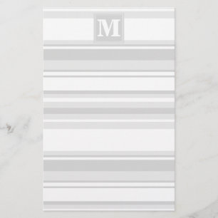Monogram light gray stripes stationery