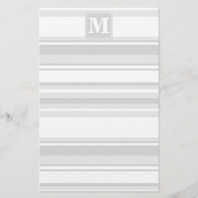 Monogram light gray stripes stationery (Front)