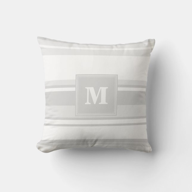Monogram light gray stripes throw pillow (Front)