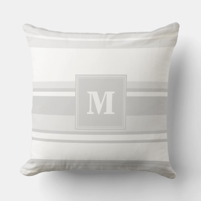 Monogram light gray stripes throw pillow (Front)