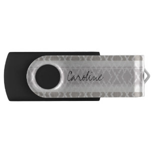 Monogram Light Gray Tribal Ikat Diamond Pattern Flash Drive