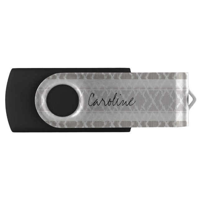 Monogram Light Gray Tribal Ikat Diamond Pattern Flash Drive (Front)