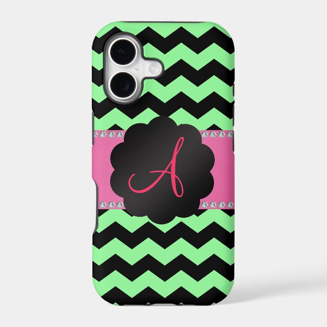 Monogram light green black chevrons iphone case (Back)