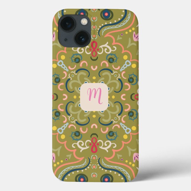 Monogram Light Green & Colorful  Case-Mate iPhone Case (Back)