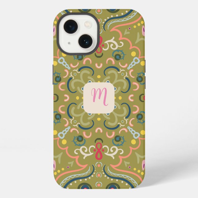 Monogram Light Green & Colorful  Iphone Case (Back)