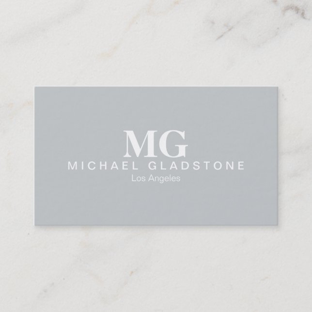 Monogram Light Grey Background Business Card (Front)