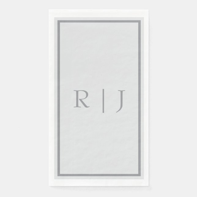 Monogram Light Grey Dark Gray Shade Cool Wedding Paper Guest Towels (Front)