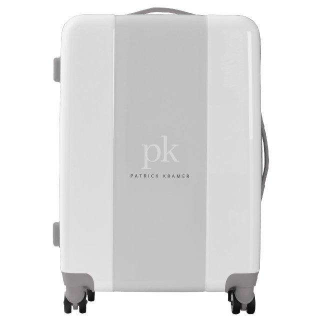 Monogram Light Grey Simple Modern Minimalist Luggage (Front)