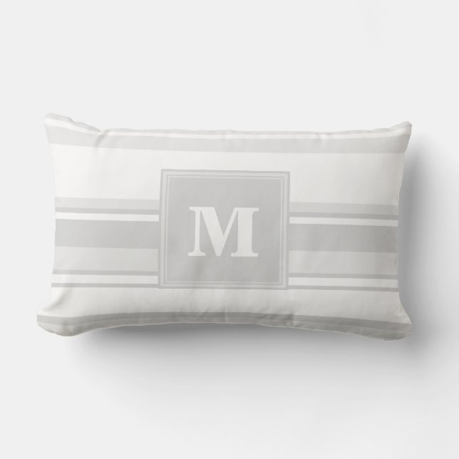 Monogram light grey stripes lumbar pillow (Front)