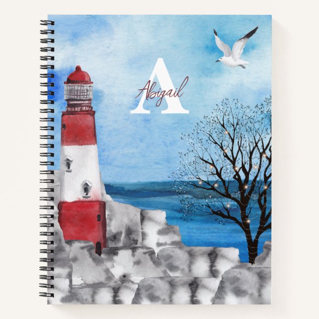 Monogram Lighthouse Watercolor Scene Notebook (Front)