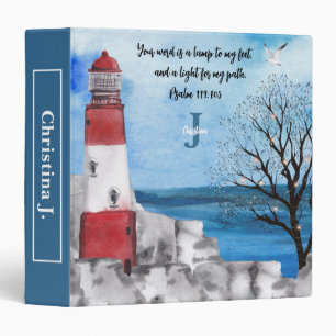 Monogram Lighthouse Watercolor Scene Scripture 3 Ring Binder