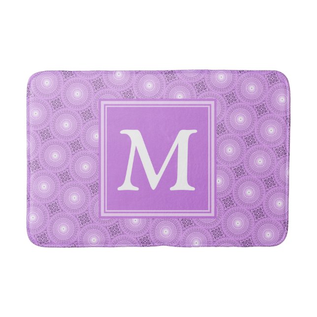 Monogram lilac purple circles pattern bathroom mat (Front)