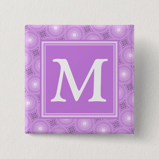 Monogram lilac purple circles pattern button (Front)