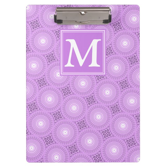Monogram lilac purple circles pattern clipboard (Front)