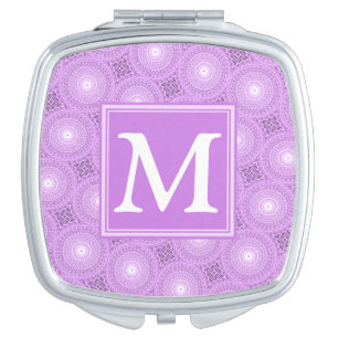Monogram lilac purple circles pattern compact mirror