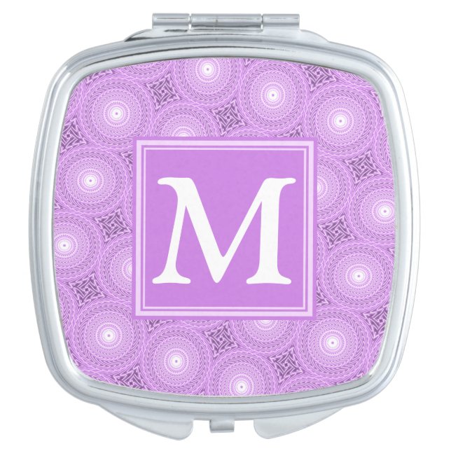 Monogram lilac purple circles pattern compact mirror (Front)