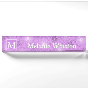 Monogram lilac purple circles pattern desk name plate